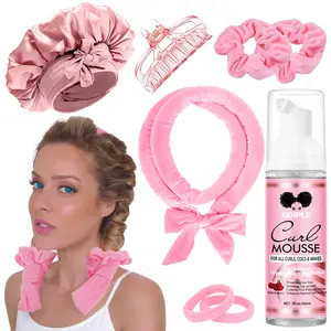 Goiple Heatless Hair Curler Set - Nighttime Heatless Curling Iron with Mousse for Smooth Curls & Frizz-Free Styling, Zero Heat Damage