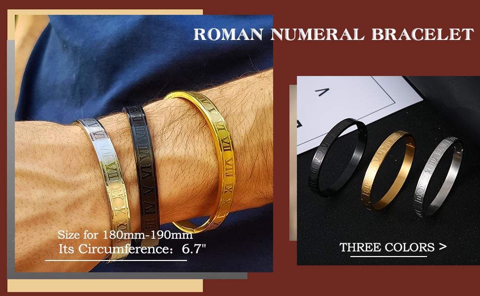 3PCS Stainless Steel Bracelets for Men Gold Roman Numeral Bangle Bracelet Twisted Cable Bracelet Adjustable Cuff Bracelet Mens Luxury Jewelry Bracelets Gifts
