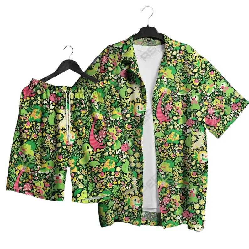 2026 Trend Funny Bulbasaur Leafeon  poke PKM Set Hawaiian Shirt Shorts - mon Breathable, Comfortable, Short Sleeves, Halloween, Summer Vacation, Perfect Gift for Him, Papa Tropic, Beach Trips Multicolor Top