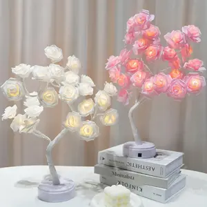 LED Rose Flower Tree Night Light USB/Battery Powered Table Lamp for Bedroom Holiday Decoration Valentine's Day Mother's Day Gift Home Decor