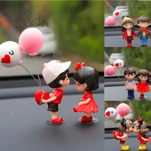 Cute Cartoon Couple Figurine, Car Dashboard Balloon Ornament, Auto Interior Decoration, Aesthetic Car Accessories, Sweet Couple Action Figure Ornament, Ideal Creative Gift for Girls Car Decor