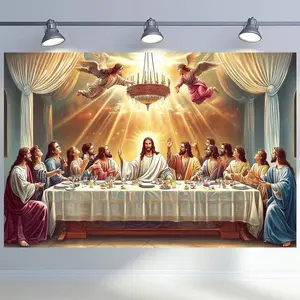 Tapestry  1pc Flat 100% Polyester Last Supper Background Cloth Durable Lightweight Easy to Hang Reusable for Family Party Use No Electricity Needed Banners Hanging
