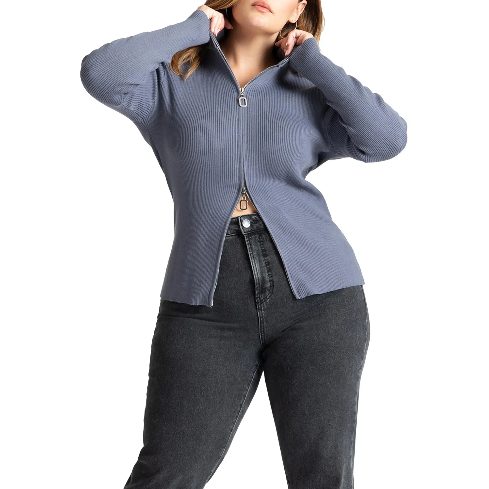 ELOQUII Women's Plus Size Two Way Zipper Sweater
