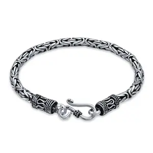 Bali Byzantine Link Bracelet Sterling Silver Hand Crafted In Thailand 7.5 Inch