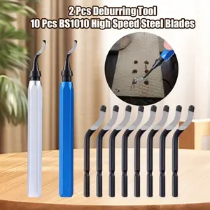 12Pcs Hand Tools Kits,Including 2 Pcs Deburring Tool +10 Pcs BS1010 High Speed Steel Blades for Metal Resin PVC Pipes Copper Plastic 3D Printed Edges,Plumbing 3D Printing Burr Removal Reamer Tool