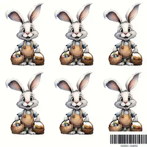 6 Pack Easter Bunny Iron on Transfer Stickers for Clothing T Shirts Masks Backpacks Reusable DIY Craft with Cute Rabbit Egg Basket Design Various Colors Easter Decorations Supplies