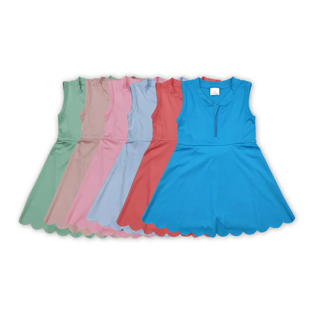 Girls' Sleeveless Multicolor Zip-Up Exercise Dress - Sporty Chic Workout Dress for Kids' Sleeveless Tennis Attire, Sleeveless Tennis Dress