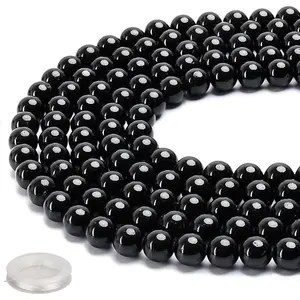 70 count  8MM  , Black Tourmaline Energy Stone Round Loose Beads, Semi-Precious  Beads with Free Elastic String for  Making DIY
