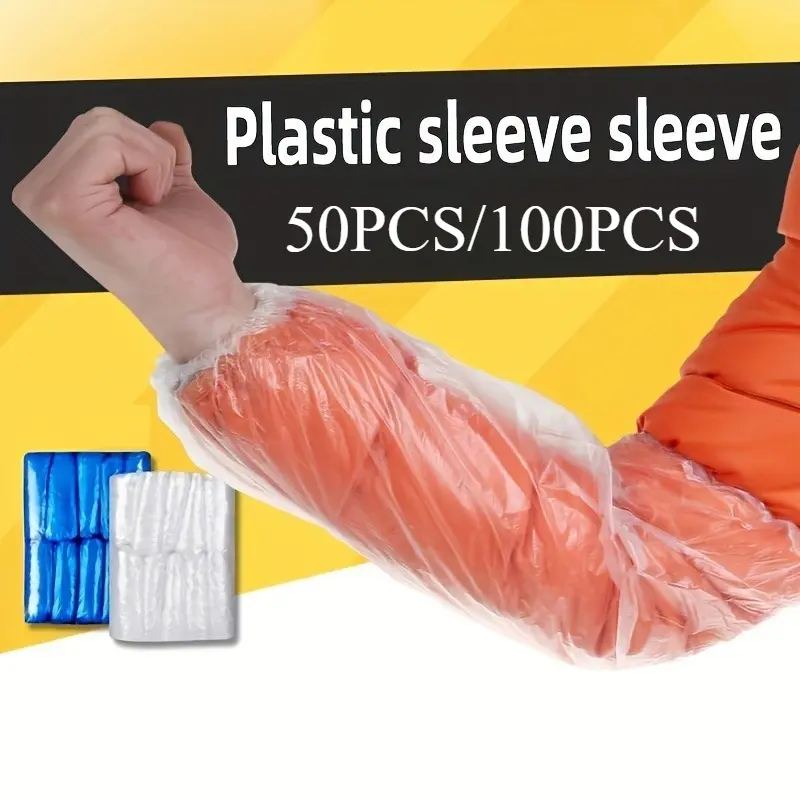 50/100pcs Disposable Plastic Arm Sleeves, Waterproof Transparent Kitchen Use, Adult Protective Oversleeves 39.88cm Length, Thicken Material For Cleaning And Food Service Gloves