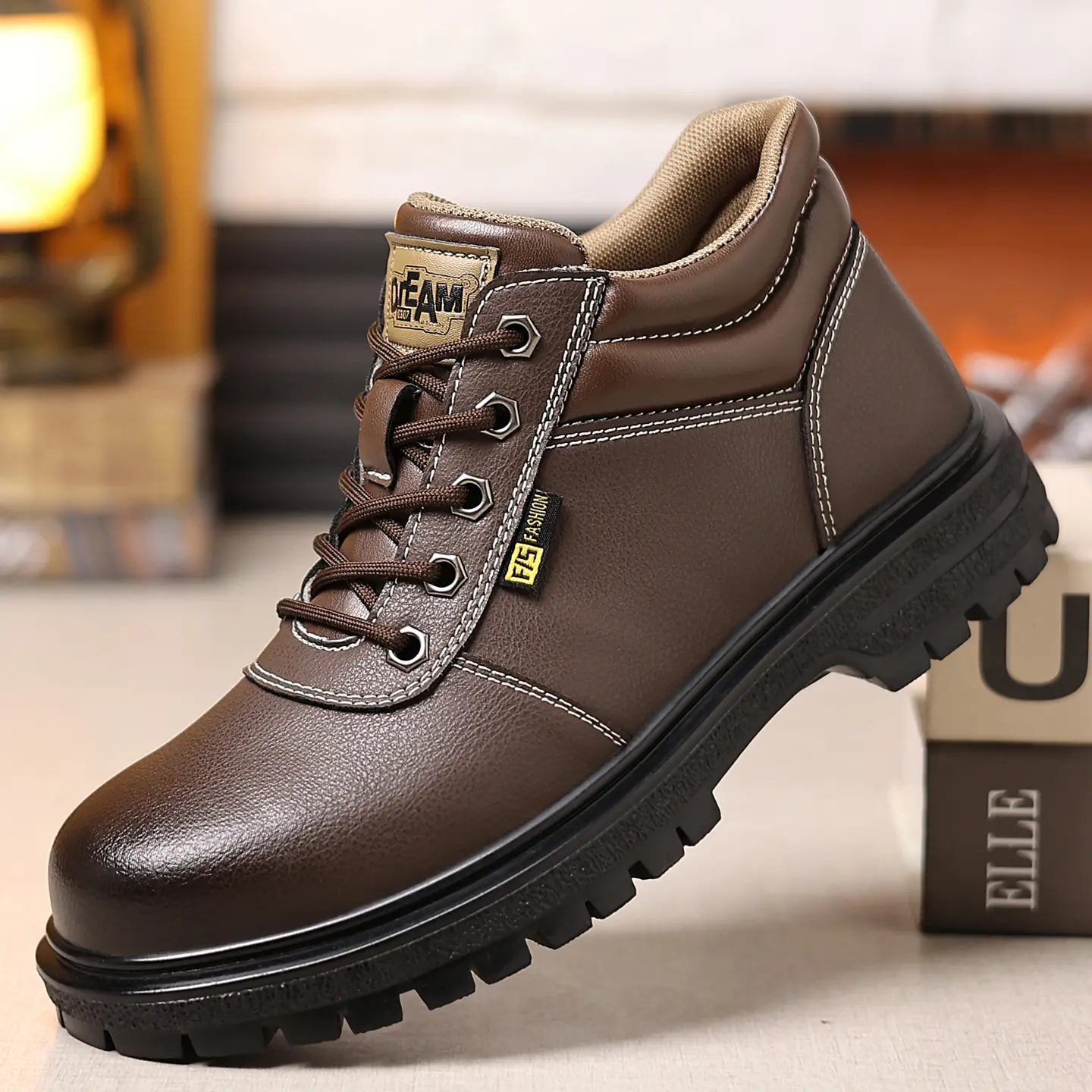 Men's Classic Work Boots, Waterproof Synthetic Leather Hiking Footwear with a Lightweight, Non-Slip Rugged Sole, Shoe, Walking Shoes