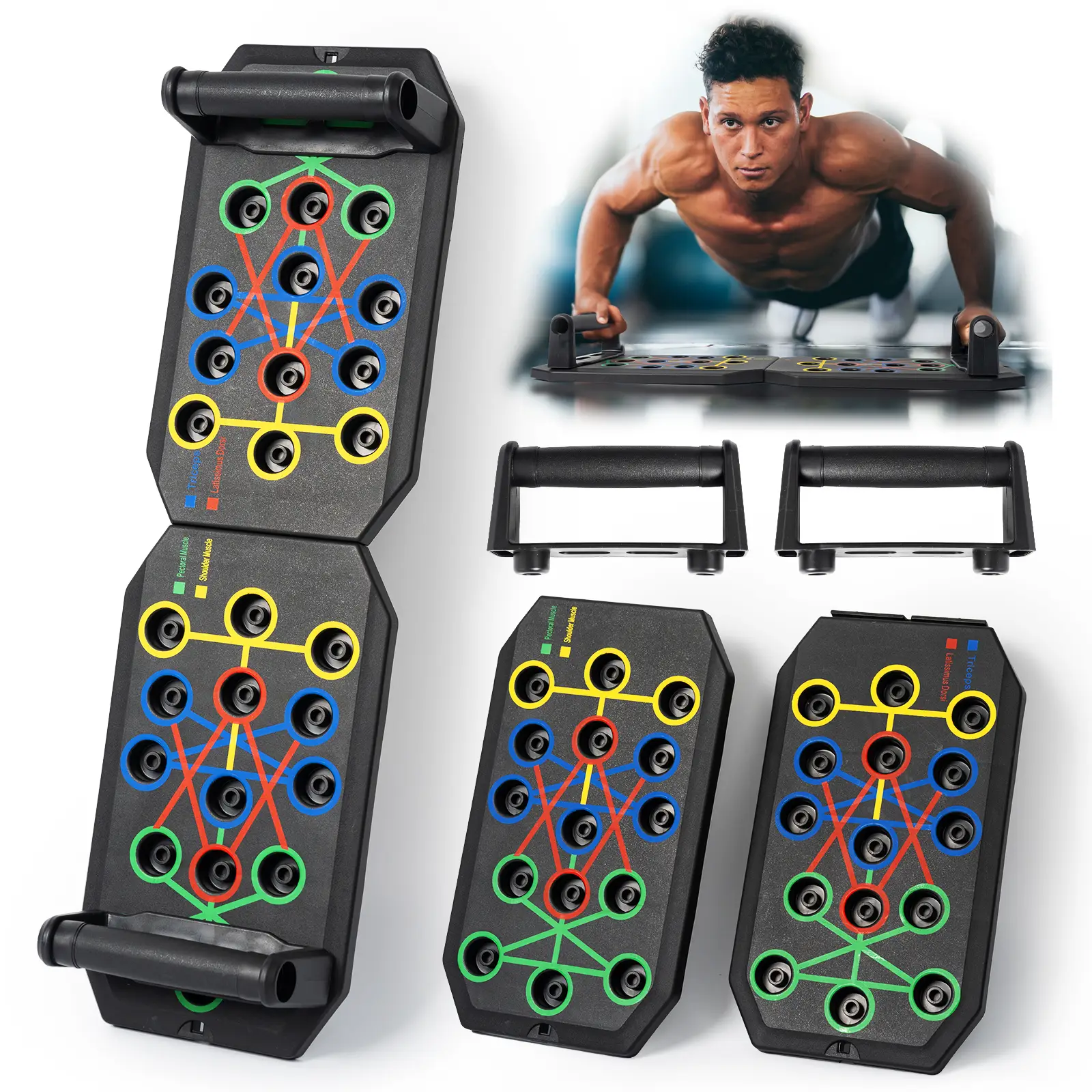 Push-Up Board with Handles and Accessories for Home Workouts, Portable Exercise Equipment for Strength Training, Fitness and More