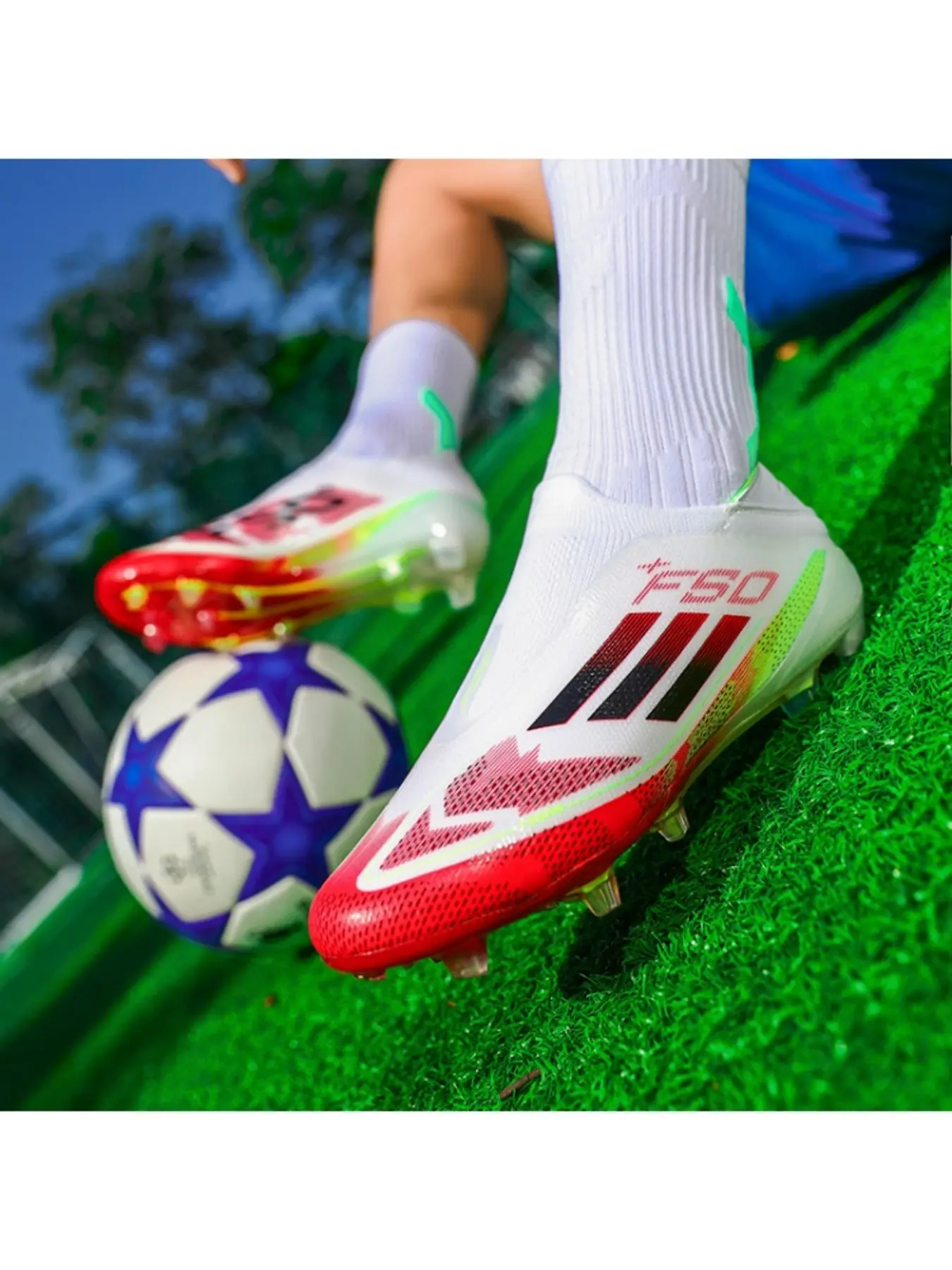 Professional Breathable Soccer Shoes Fg/ag Long Nails Artificial Grass, Anti-Slip Sporty Sneakers for All Seasons, Durable Outdoor Indoor Football Boots