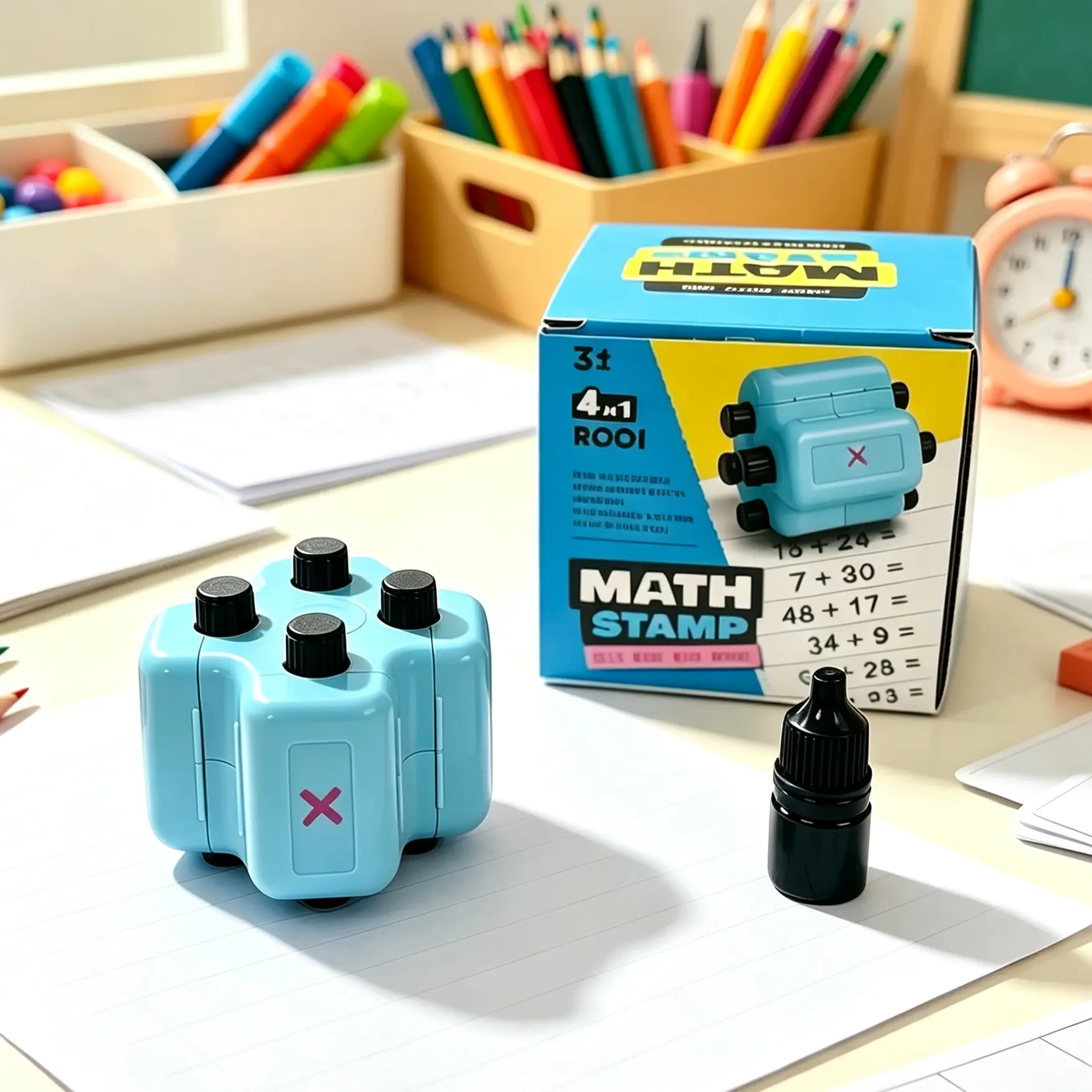 4-in-1 Reusable Math Roller Stamp For Kids, Portable Arithmetic Worksheet Maker, Fun Educational Tool For Parent-Child Home Math Practice