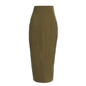 Olive Coastland Linen Skirt