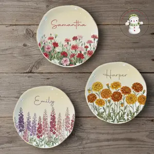 Personalized Watercolor Birth Month Flower Ring Trinket Dish | Birthday Jewelry Dish | Wedding Bridesmaid Gift