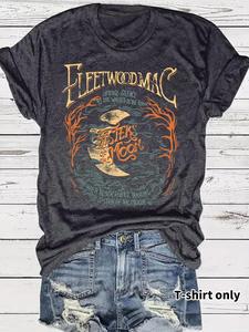 women's moon print round neck tee, vintage trendy casual short sleeve t-shirt for daily wear, ladies summer outfit