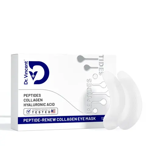 DR VINCENT Peptide Hydrogel Under Eye Patches - Collagen Blend, Hyaluronic Acid, Soft Hydrogel Hugs Under Eyes, 12 Pcs, Single Use, Evening Hydration, Brightening, Easy Apply, Travel Size, Made for Normal Skin Routines, Hydration Boost Skincare for Adults