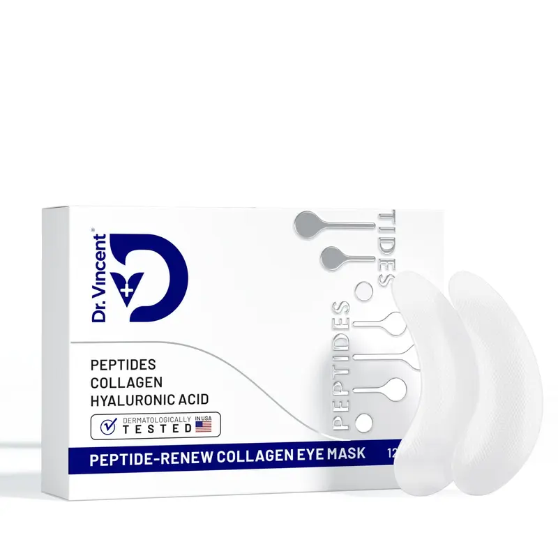 DR VINCENT Peptide Hydrogel Under Eye Patches - Collagen Blend, Hyaluronic Acid, Soft Hydrogel Hugs Under Eyes, 12 Pcs, Single Use, Evening Hydration, Brightening, Easy Apply, Travel Size, Made for Normal Skin Routines, Hydration Boost Skincare for Adults