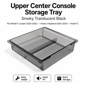 Translucent Black Upper Center ConsoleEasy Install Fit Extra Storage Storage Tray for Tesla Model Y Juniper 2025-2026 Model 3 Highland 2024-2025 Model YL
