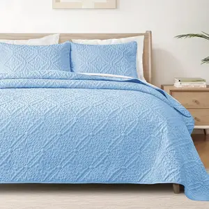 King Quilt, Lightweight Bedspreads Coverlets with 2 Pillow Shams, Light Blue Oversized Quilts King Size for Seasons