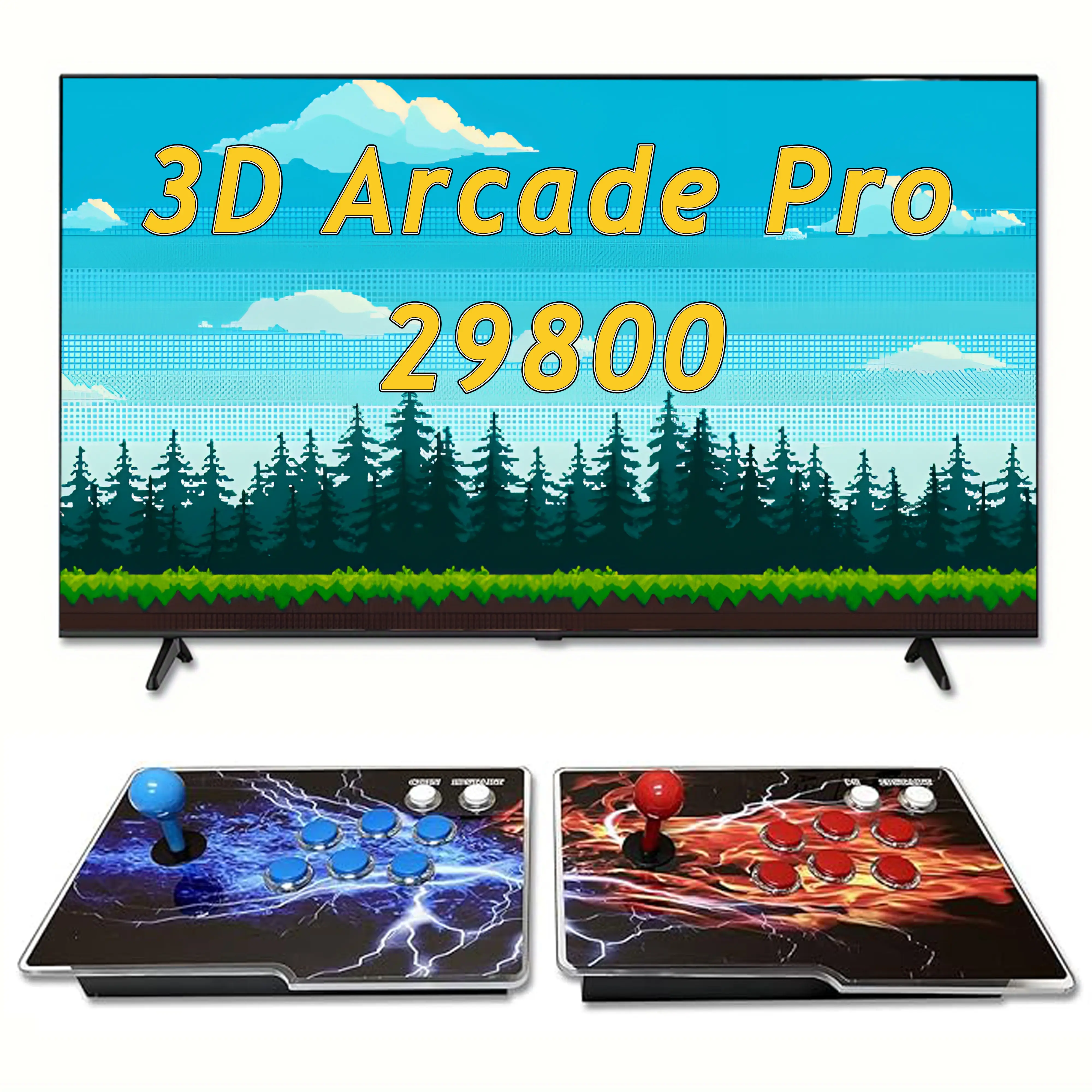 Arcade Game Console with Dual Hosts for TV Projector and PC Supports 3D Games for 1 to 4 Players Includes Favorites Search Save Hide and Pause Functions Adapter Cable Multi-Player Retro box double