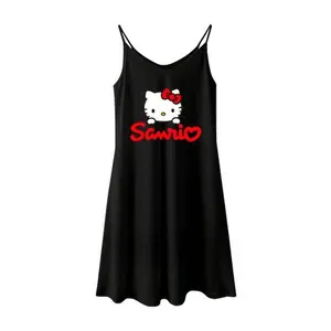 Women's Kawaii Hello Kitty Print Casual Camisole Dress - Soft Womenswear Loungewear Sleep Dress for Summer Holiday