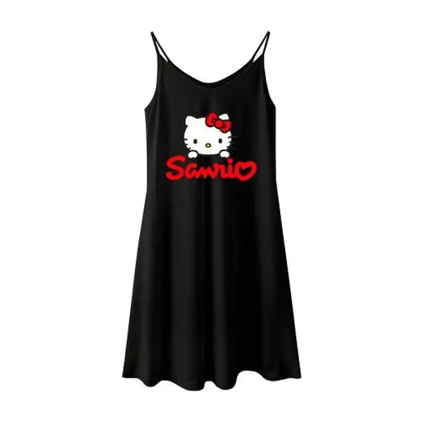 Women's Kawaii Hello Kitty Print Casual Camisole Dress - Soft Womenswear Loungewear Sleep Dress for Summer Holiday