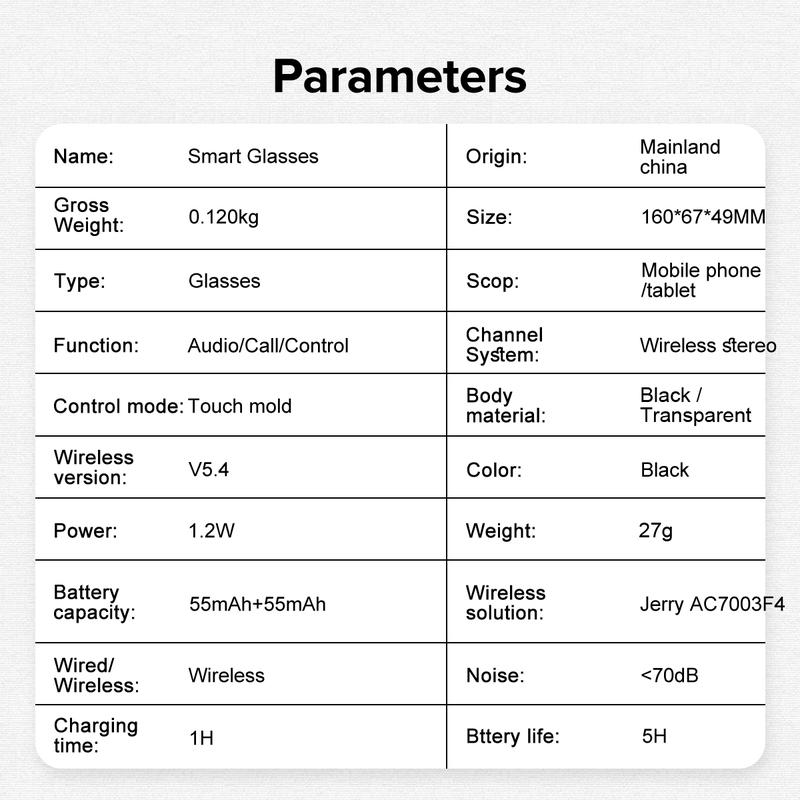 Koipsse Smart Audio Glasses Wireless TWS Earbuds HiFi Open-Ear Mic V5.4 Dual Touch Control Transparent Suitable for Men Women Gift Technology Call Music Volume Adjustment Multifunctional Smart Glasses Wearable Smart Glasses