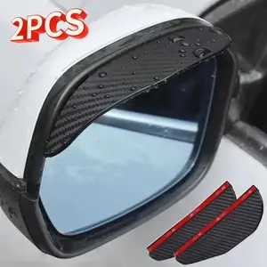 2PCS Universal Auto Rear View Mirror Rainy Shield Guard Car Rearview Mirror Rain Eyebrow Carbon Fiber Sun Visor Shade Cover NONE