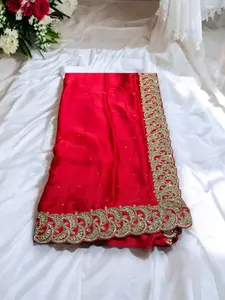Red Color Designer Handwork Saree With Stones - Indian Ethnic Wear for Women