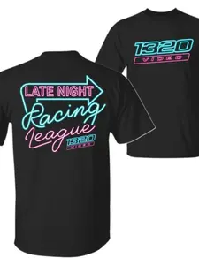 Plus Size Men's T-Shirt - Video Racing Theme T-Shirt, Neon Light Pattern, Late Night Racing League Theme, High-Quality Fabric, Suitable for Car Enthusiasts, Men's Top, Trendy Clothing, Street Casual Style Top, Local Shipping, Friend Gift