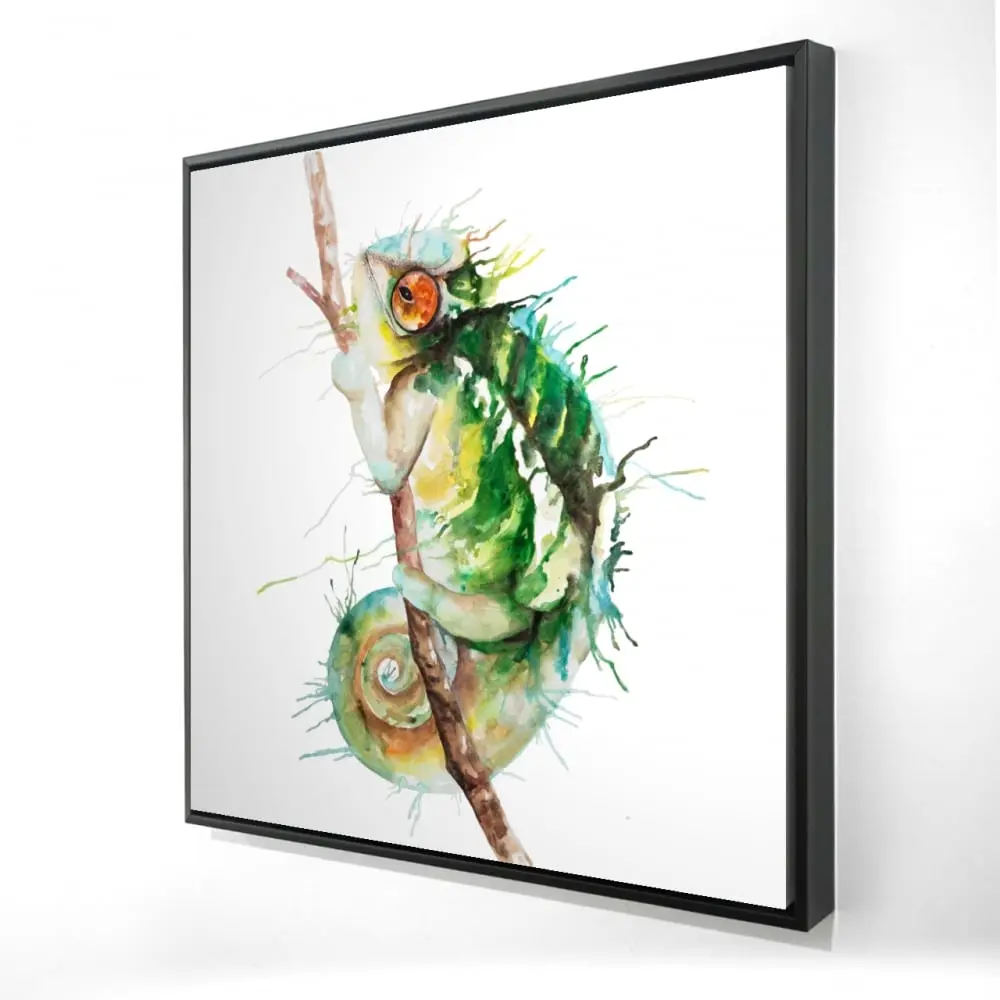 360 Stand Artistic Nature Watercolor Chameleon Artwork, 36x36 in. Reptile Brown Framed Canvas Decoration, Home Decor Gift for Home Supplies, Posters & Prints, Wall, Room, Animal Art Wall Arts