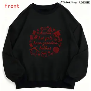 Unique Long Sleeve Sweatshirt with Craft Lover Design of Sewing Machine and Knitting