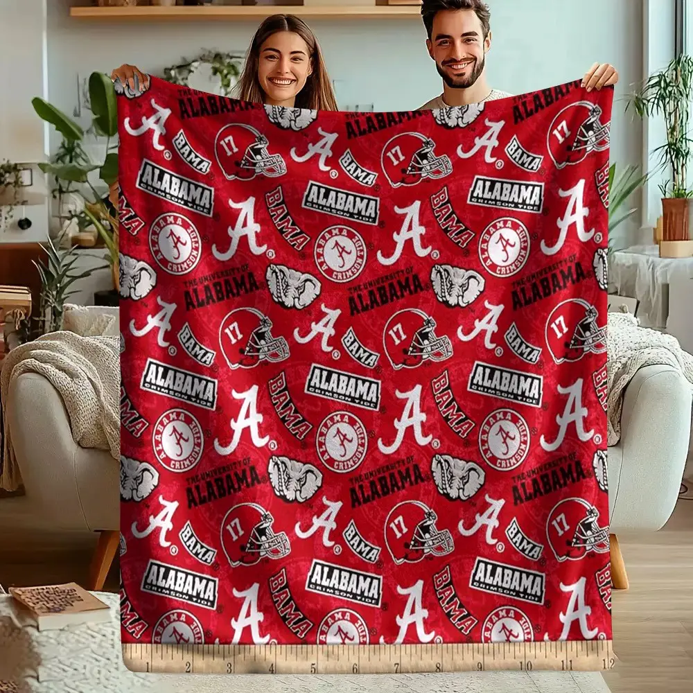 Alabama University Pattern Blanket, Warm Soft Micro Flannel Throw, Multi-Purpose Bedding, Dorm Room Decor, Gift for Family Friends