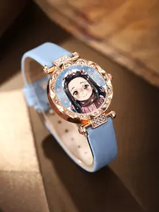 Ghost Slayer Theme Watch, Anime Ladies Quartz Watch, Blue Strap Student Gift, Perfect for Daily Parties, Back-To-School, Thanksgiving Cosplay