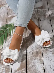Women's Bow Flat Sandals, Cute Toe-Open Slip-On Slippers, Summer Casual Beach Shoes, Comfortable and Stylish Footwear