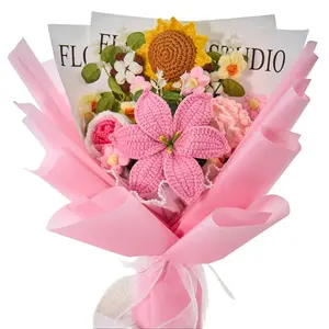 YShomy Handmade Crochet Flower Bouquet with Premium Combed Cotton Yarn & Eucalyptus, Eco-Friendly, Perfect for Mother's Day, Graduation, Birthday, Anniversary Gift for Her, Girlfriend, Wife, Friend, Includes Card, Decorative, Gift-Ready