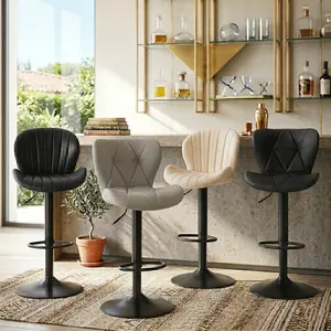 Sweetcrispy Modern Bar Stools Set of 2, Adjustable Faux Leather Upholstered Swivel Bar Stools, Counter Height Bar Chairs with Back for Kitchen Island