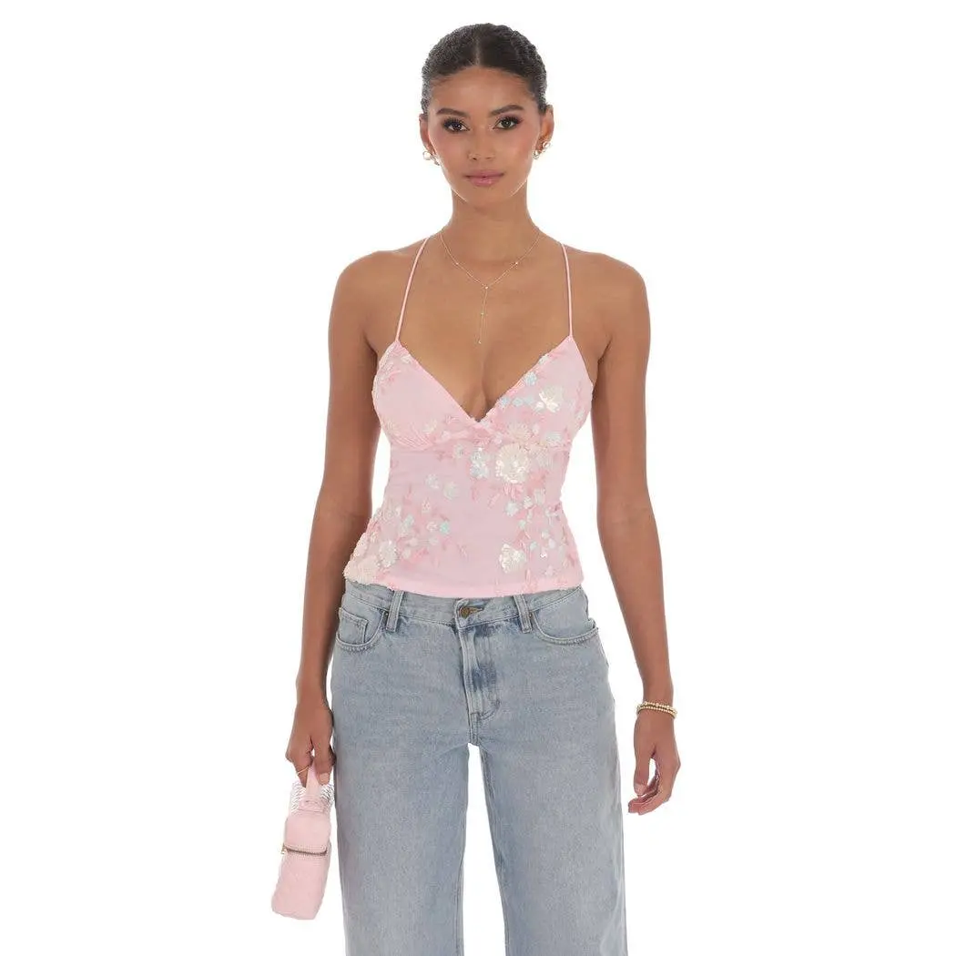 Open Back Sequin Floral Top