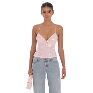 Open Back Sequin Floral Top