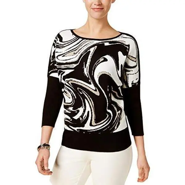 Alfani Marble-Print Dolman-Sleeve Swe Cloud M