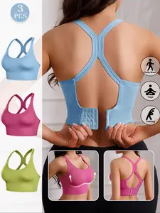 Women's Criss Cross Backless Sports Bra, Comfortable Wide Strap Medium Support, Removable Cups for Yoga and Running, All Season Wear in 10 Colors, Yoga Workout Activewear, 1Pack/3Pack/5Pack/10Pack