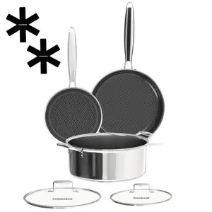 Fogdream Fogdream Tri-Ply Stainless Steel Cookware Set Honeycomb Nonstick Pots and Pans with 360-Degree Swivel Handle for All Cooktops and Oven