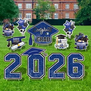 Large 11 PCS Graduation Yard Signs, Class of 2026 Congrats Grad Outdoor Lawn Yard Sign with Stakes, Graduate Yard Decorations for College High School Party, Black and Blue