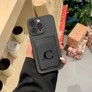 Two-Piece Set: Self-Adhesive Card Holder/credit Card Case, Creative Heart Letter C Design, Anti-Drop Shockproof Full Coverage Protector for iPhone