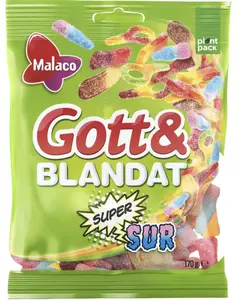 Malaco Gott & Blandat Super Sour 130g - Chewy Gummy Pieces with Tangy Sour Sugar Coating & Fruity Snack Candies