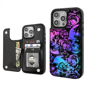 Rose Flower Skull Pattern Phone Cases Compatible For With iphone 17 16 15 14 13 12 SAMSUNG GALAXY S22345 ULTRA PRO PLUS MAX AIR PU Durable Flip High quality Leather Credit Card Bag Holder Gift Wallet Shockproof Anti-Drop Full Protection Shell Cover