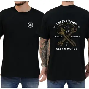 Dirty Hands Clean Money Mechanic Wrench Graphic Tee | Men’s Crew Neck Short Sleeve T-Shirt | Front & Back Print Casual Workwear Top | For Mechanics, Car Enthusiasts And Everyday Wear