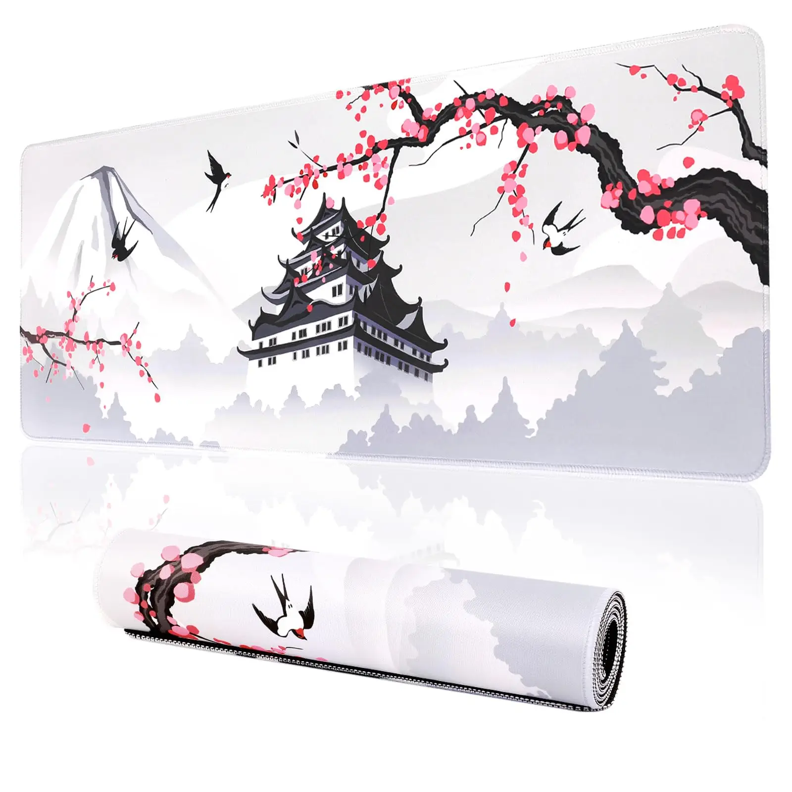 Cherry Blossom Scenery Pattern Extended Mouse Pad, 1 Count Rectangle Non-slip Gaming Mouse Pad, Office Desk Keyboard Pad for Home Office Desk, Game De