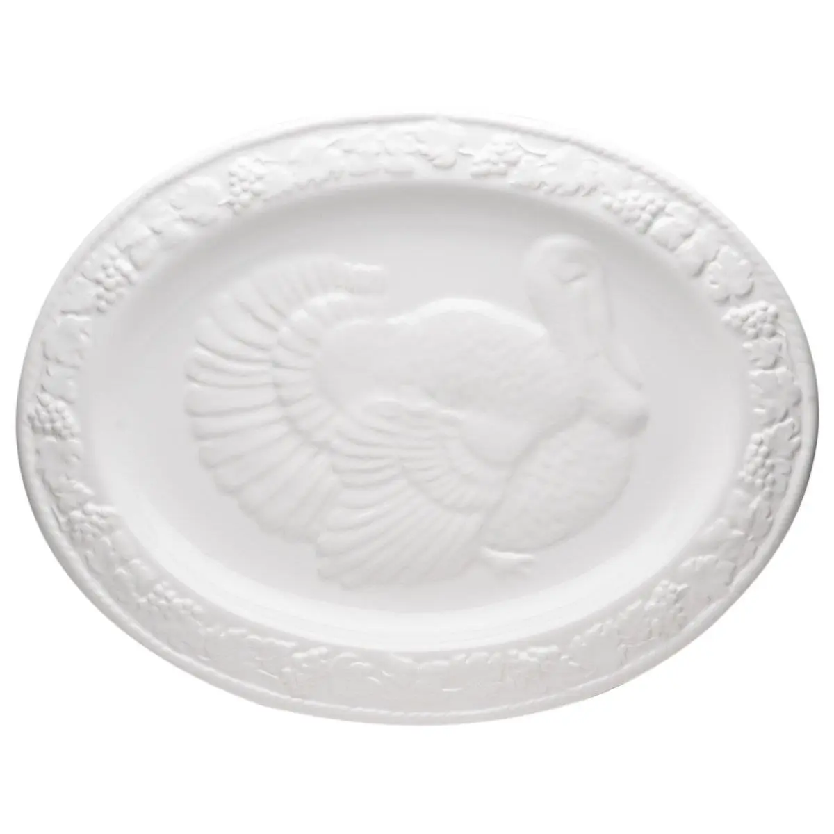 212 MAIN Microwave-Safe Ceramic Traditional Oval Shape Serving Turkey Platter, Red Vanilla HJ168-018, 17.75x13.75 in, White
